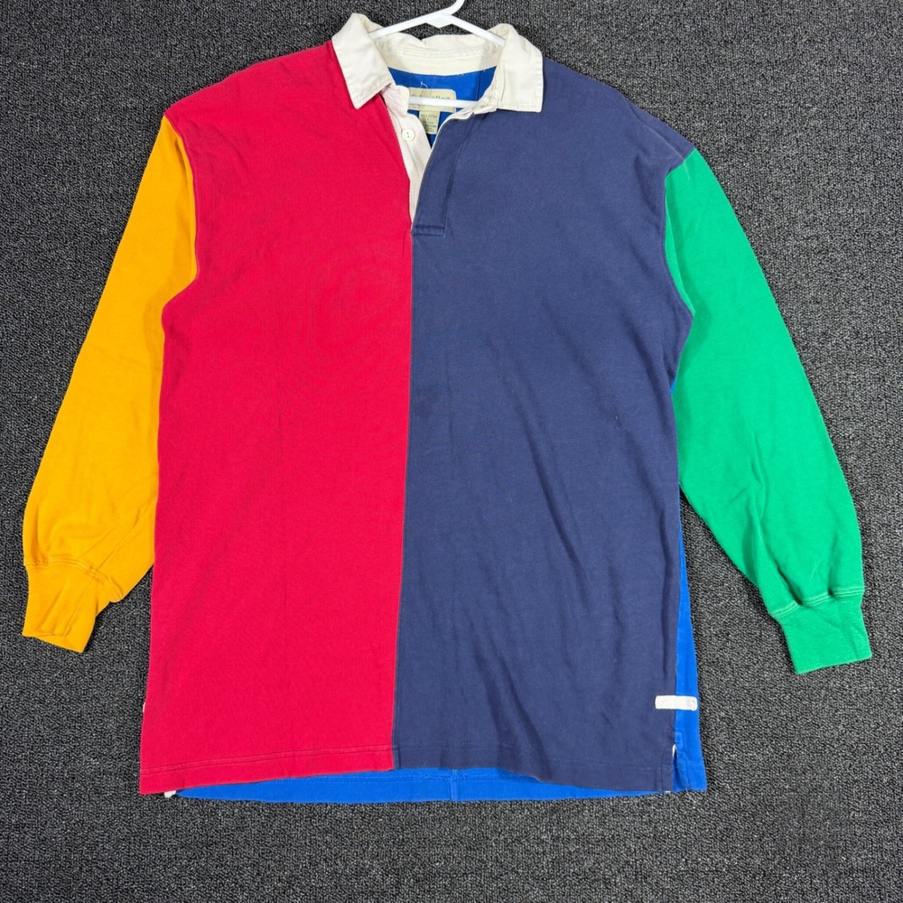 St Johns Bay Vintage Rugby Shirt Mens L Long Sleeve Multicolor Colorblock Cotton
